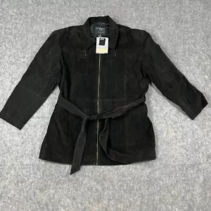 Neutral Zone Outerwear Women's Suede Jacket 2X Black 100% Leather Belted - Picture 1 of 10