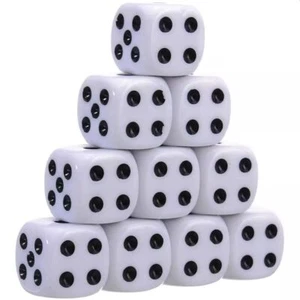 10pcs x HIGH QUALITY WHITE Acrylic 16mm OPAQUE LARGE DICE 10Pk 10X 10 Games - Picture 1 of 1