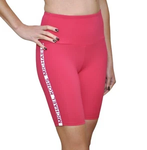 Michael Kors Logo Tape Stretch Poly Blend Bike Shorts Carmine Pink XS/S/L Nw $98 - Picture 1 of 3