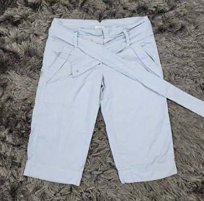 Elevenses Capri Pants Womens 2 Blue White Striped Cotton Belted Mid Rise Pockets - Image 1 of 4