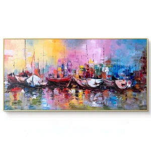 TPART large hand-painted oil painting texture abstract boats home decoration art - Picture 1 of 5