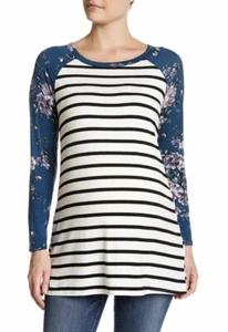 Pink Blush Umstandsmode türkis Blumen gestreift Shirt Baseball Top Made in USA Größe XL - Bild 1 von 2