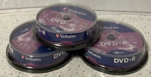 Verbatim DVD + R 4.7GB 120mins 16x Speed Bundle 3 Packs of 10 New & Sealed - Afbeelding 1 van 3