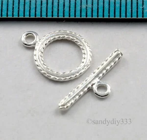 1x STERLING SILVER BRIGHT TOGGLE ROUND TWIST ROPE CLASP 10mm J141 - Picture 1 of 2