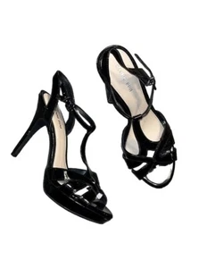 Gianni Bini Black Glossy Strappy Black Stilettos High Heels Ladies 7 NWOT - Picture 1 of 7