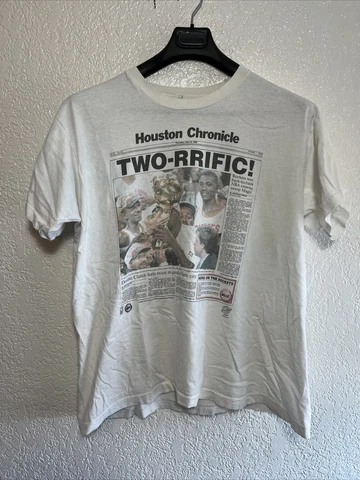 RARE 1995 Houston Rockets Back To Back Champs Newspaper Single Stitch T-Shirt XL Cover