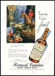 RCMP Mountie Mounties on horses 1949 arte Harwood's Canadian Whisky anuncio impreso de colección - Imagen 1 de 7