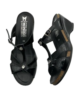 Mephisto Ladies Strap Patent Leather Sandals Shoe Black EU 39 - Picture 1 of 16
