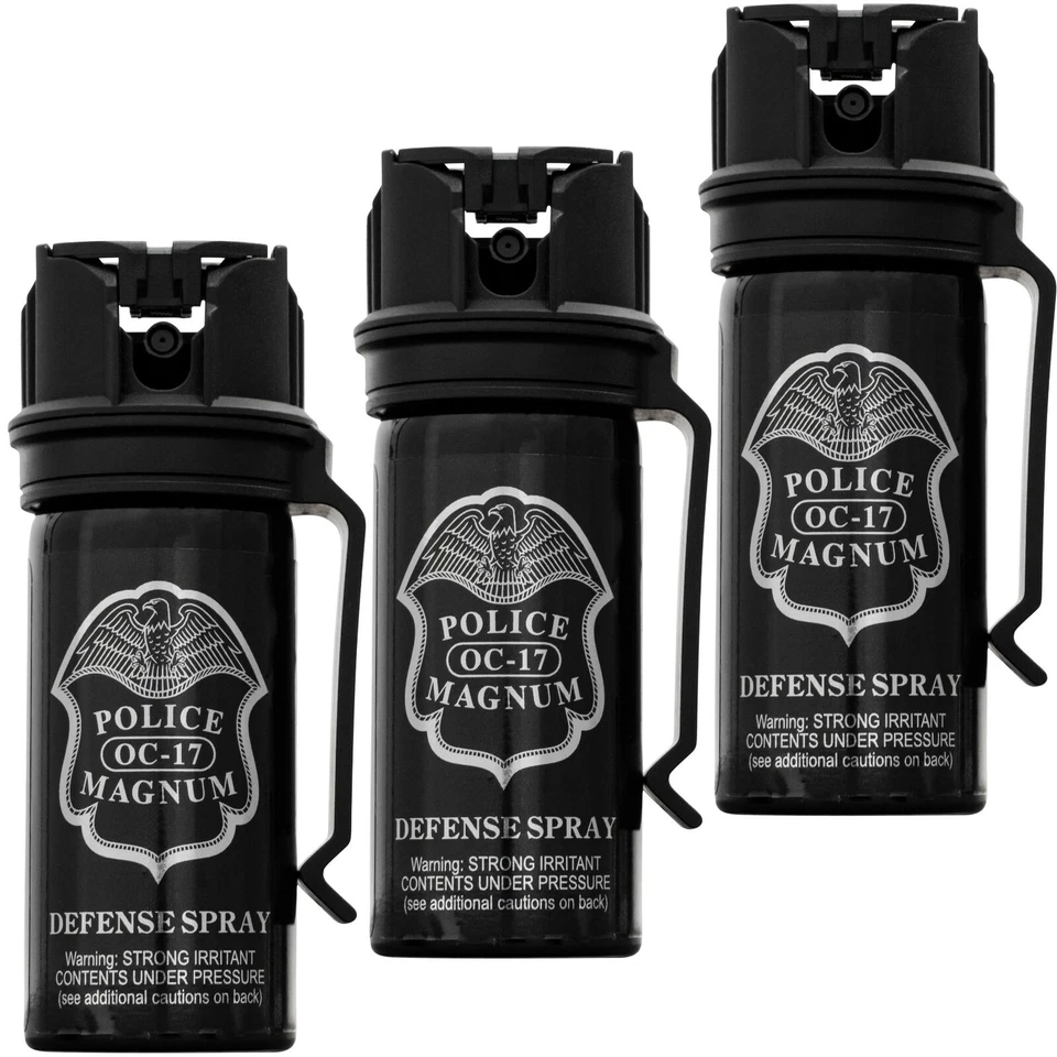 3 POLICE MAGNUM Pepper Spray 2oz Stream Flip Top Belt Clip Self Defense Security