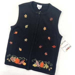 Breckenridge Sweater Vest Women Small Pumpkin Patch Halloween Fall Leaves Autumn - Picture 1 of 15