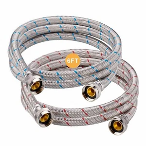 Premium Stainless Steel Washer Hoses 6 Ft Burst Proof 2 Pack Red and Blue Str... - Picture 1 of 6