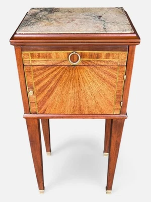 French Bedside Table in Mahogany & Fruitwood With Marble Top - Image 1 of 4
