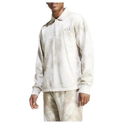 adidas All Season TieDye Long Sleeve Polo Shirt Mens Off White Casual Tops IY658 - Image 1 of 2