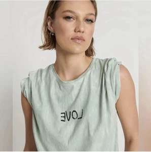 One Teaspoon Womens Love Stained Crew Tee - XS- Sage Green NWT MSRP $82 - Picture 1 of 15