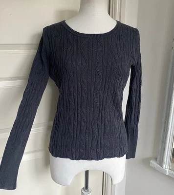 Jersey tejido con cable CONEXIÓN PERUANA talla M Reino Unido 12 algodón Pima azul marino ajustado ajuste ordenado Foto 1 de 4