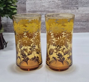 Set 2 - Bicchieri Libbey Vetro Ambrato Girasole Ombre' Vintage anni 70 USA - Foto 1 di 9