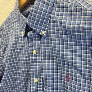 Ralph Lauren Blue Label Classic Fit Button Shirt Mens Small Blue Check Pony - Picture 1 of 20