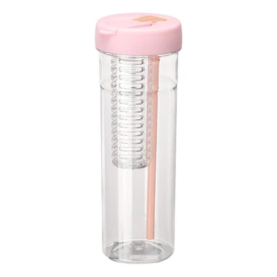 Botella de agua infusora de frutas 29 oz botella de agua de plástico con pajita plegable rosa Foto 1 de 4