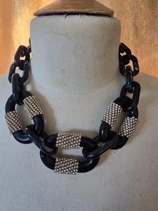 Black Marbled Link Necklace Choker With Bling " Double The DRAMA" - Picture 1 of 2