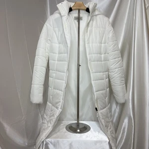 Women's Merona Solid White Puffer Hooded Coat Size Small - Picture 1 of 7