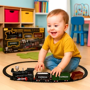 GROSS Elektrische Eisenbahn Lokomotive Zug Set mit Schienen Licht Sound Kinder - Bild 1 von 10