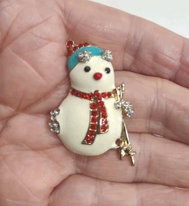 Broche prendedor vintage GT esmalte estrás Navidad muñeco de nieve 1,5", C114 - Imagen 1 de 3