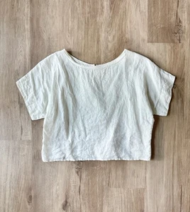 sh MAELU Elfenbein Leinen Kurzarm Cropped Bluse Top Größe SMALL - Bild 1 von 8