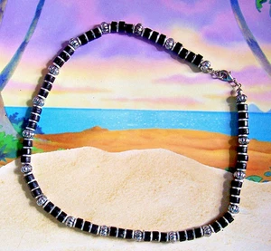 Gargantilla Boho Beachy de Colección Tono Negro y Plata Cuentas Gitano Festival Collar 17" - Imagen 1 de 4