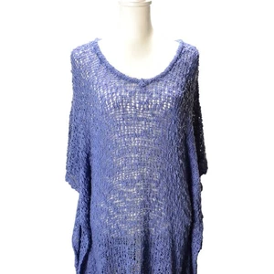 Lani Lau Hawaii Blue Crochet Knit Tunic Top Cover Up Fringe Hem Boho Beach - Picture 1 of 5