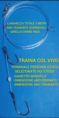 TERMINALE TRAINA COL VIVO PERSONALIZZATO 2 AMI SCORREVOLE PESCA DENTICI RICCIOLE - Bild 1 von 4