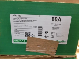 New Square D Schneider Electric VHU362 Heavy-Duty 60A Safety Switch 600V 3-Pole - Picture 1 of 2