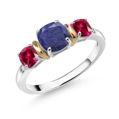 Cojín 1,75 quilates Rubí Creado Lapislázuli Azul Plata 925 y Oro Amarillo 10K Diamante Foto 1 de 3