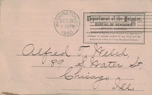 1890 Washington, DC Cancel on Bureau of Pensions, Dept. of Interior Postal Card - Picture 1 of 2