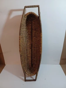 Vintage Wicker Woven Oval Boat Shape Handled Basket Pre-owned Display/Storage  - Picture 1 of 11