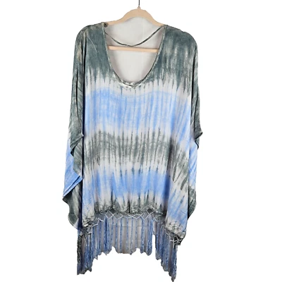 Серый синий белый галстук краситель бахрома Ruana богемное фестиваль Vaca пляж плавать Cov один размер - Изображение 1 из 4