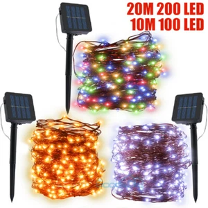 Cadena De Luces Solares 100-200 LED Tira Luz Solar Para Exterior Jardin Navidad - Picture 1 of 25