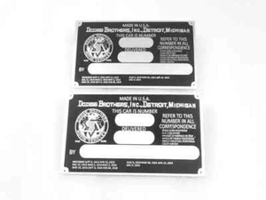 2 X DATA PLATE FOR VINTAGE DODGE BROTHERS CAR |Fit For - Picture 1 of 6