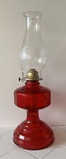 VINTAGE EAGLE Ruby Red Colored GLASS OIL LAMP w/ Eagle Image Chimney