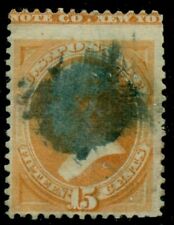 US #189, 15¢ orange, used with full marginal inscription at top, unusual