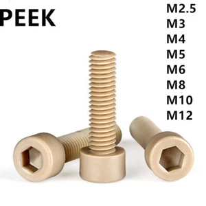 PEEK Plastic Hex Socket Bolts Cap Head Screws M2.5 M3 M4 M5 M6 M8 M10 M12 - Picture 1 of 12