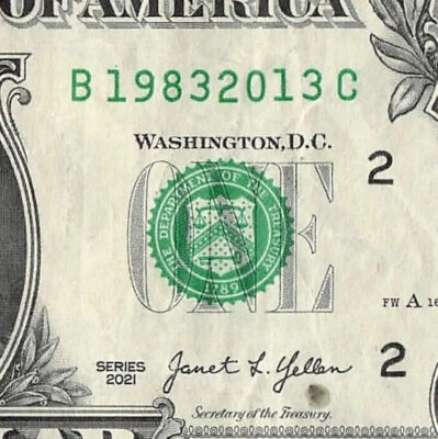 1983 2013 Tombstone Double Date Note Fancy Serial Number One Dollar Bill - Image 1 of 4