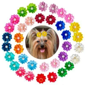 36pcs Dog Flower Bows,Pet Small Dog Hair Bows with Rubber Bands,Pearls Flowers - Picture 1 of 8