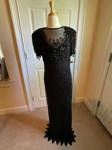 Women's Vintage Beaded Black Dress - Size 8 - Picture 1 of 4