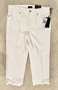 NYDJ Marilyn Optic weiße kurze Jeans mit silbernen "Bling" Kreisen @ Saum W Größe 6 - Bild 1 von 6