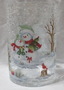 Yankee Candle Clear Crackle Large Jar Holder J/H Winter SNOWMEN CRACKLE - Picture 1 of 6