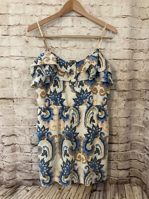 Vestido de seda Tibi para mujer 6 azul cachemira volantes línea A sin mangas forrado fluido Foto 1 de 4