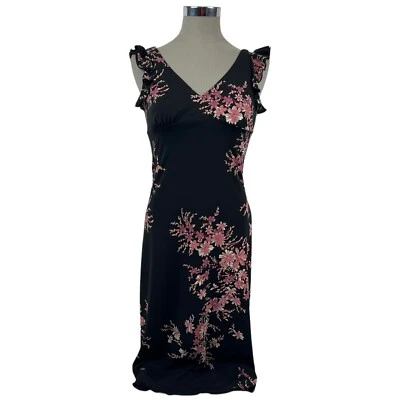 Vestido Midi De Colección Años 90 La Belle Negro Floral Sin Mangas Volantes Dobladillo Boho Grunge Talla M Foto 1 de 4