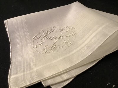 10357🌟PREMIUM винтажный коттедж Мадейра монограмма «MARJORIE» свадебный носовой платок - Изображение 1 из 4