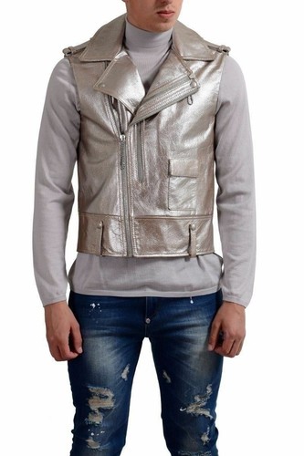 Gilet uomo Maison Margiela "10" 100% pelle di vitello argento full zip US S IT 48