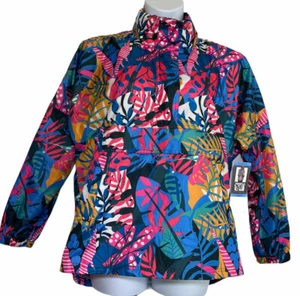 Womens Pullover Raincoat With Hood Jacket Size L Lauren James Colorful Floral - Picture 1 of 12